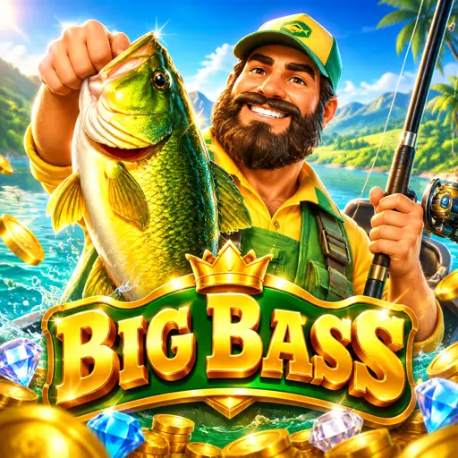 Cartão de slot de pesca Big Bass Bonanza com isca e peixe