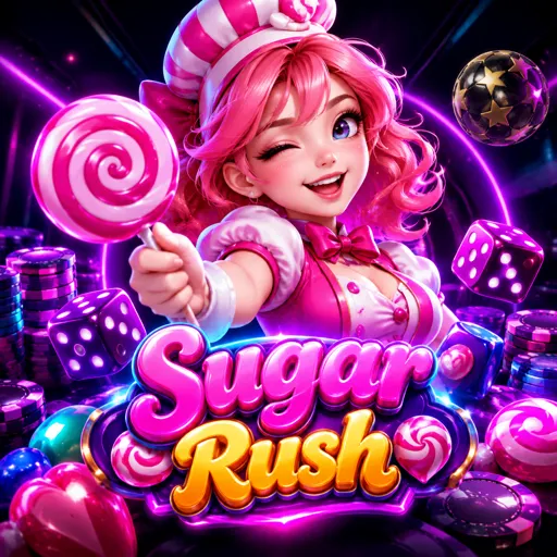Cartão do slot Sugar Rush com doces e multiplicadores de posição